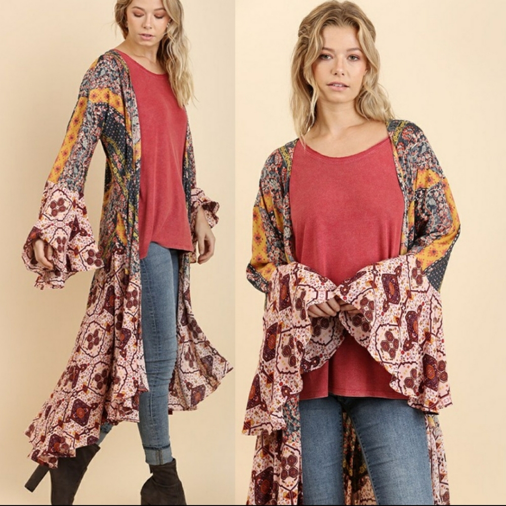 Boho Floral Print Kimono Duster